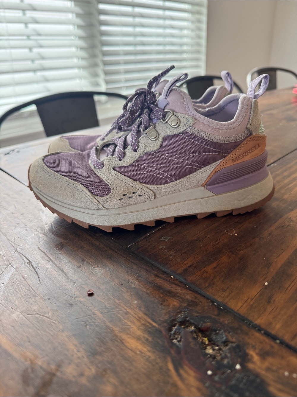 Merrell Lavender and Beige Trail Sneakers